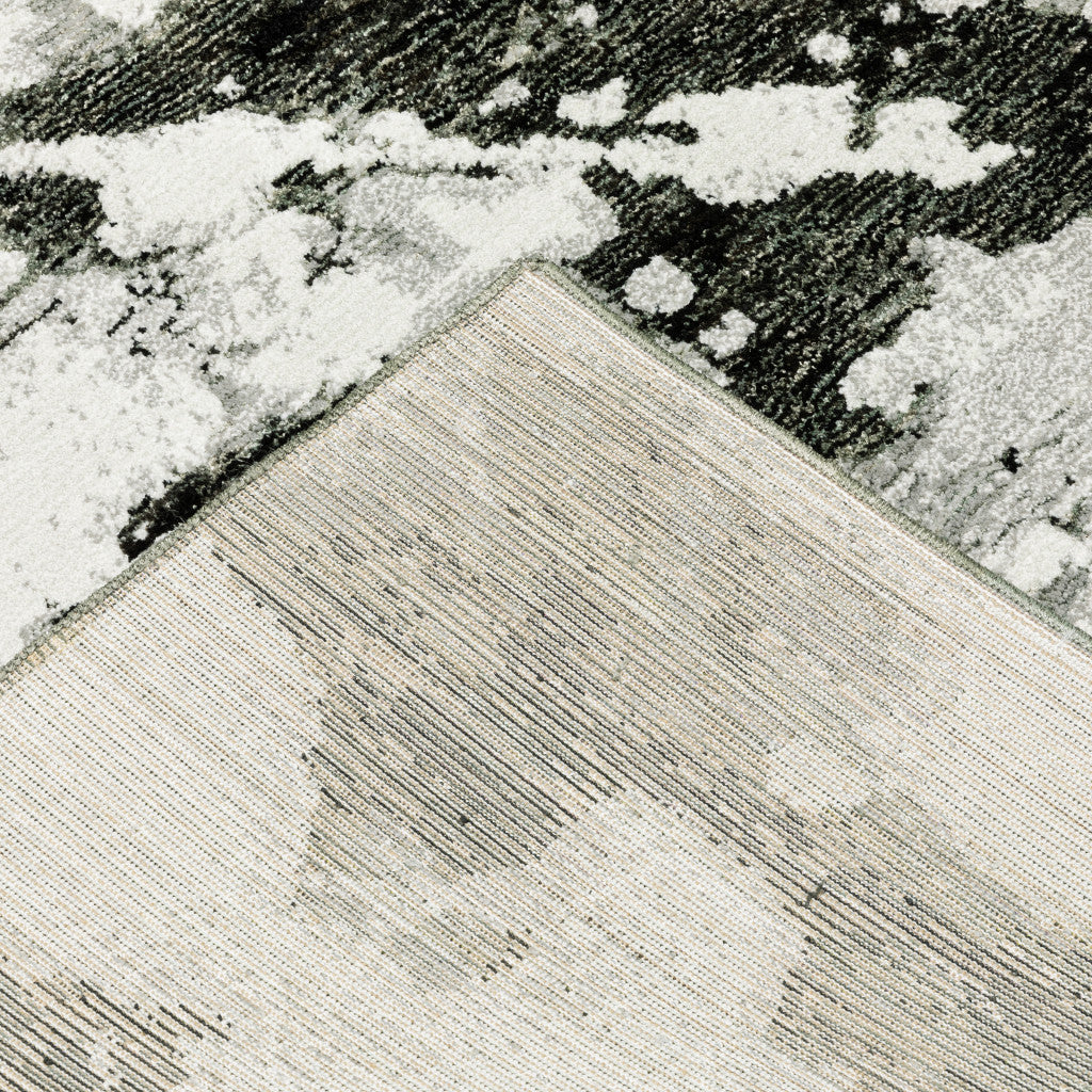 2' X 8' Charcoal And White Abstract Power Loom Stain Resistant Runner Rug