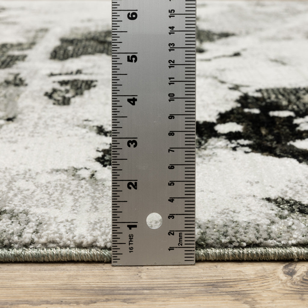 2' X 8' Charcoal And White Abstract Power Loom Stain Resistant Runner Rug