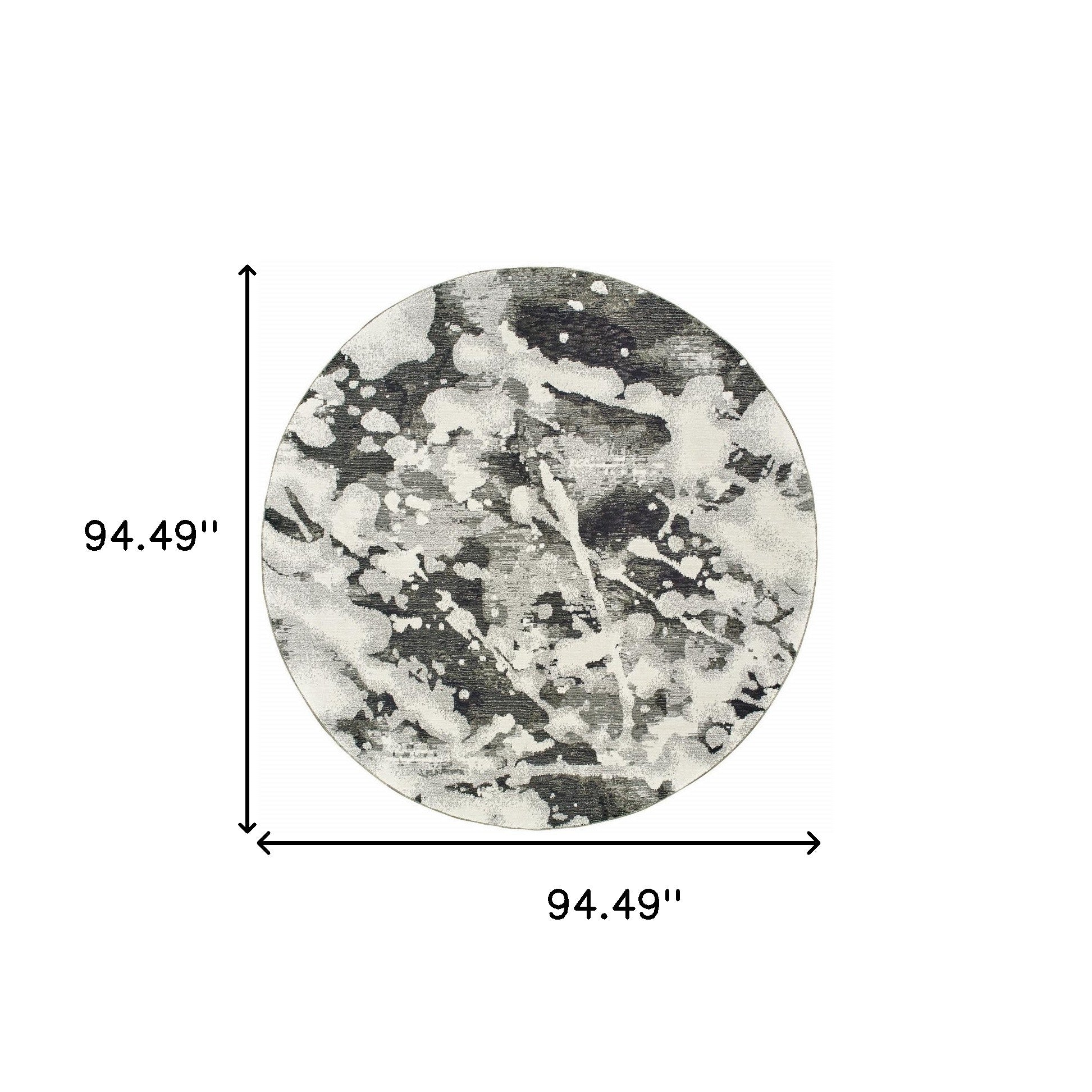 8' Charcoal And White Round Abstract Power Loom Stain Resistant Area Rug