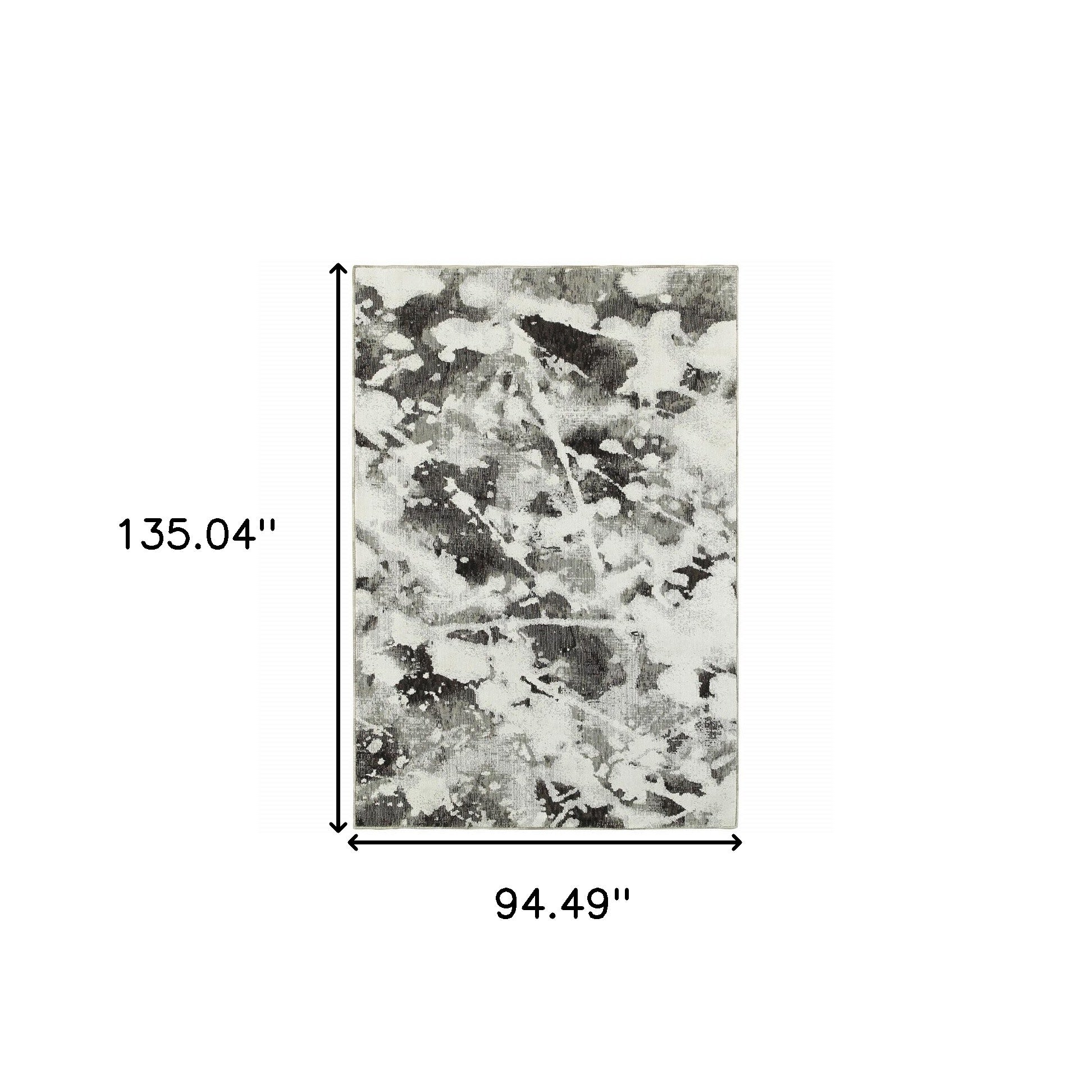 8' X 10' Charcoal And White Abstract Power Loom Stain Resistant Area Rug