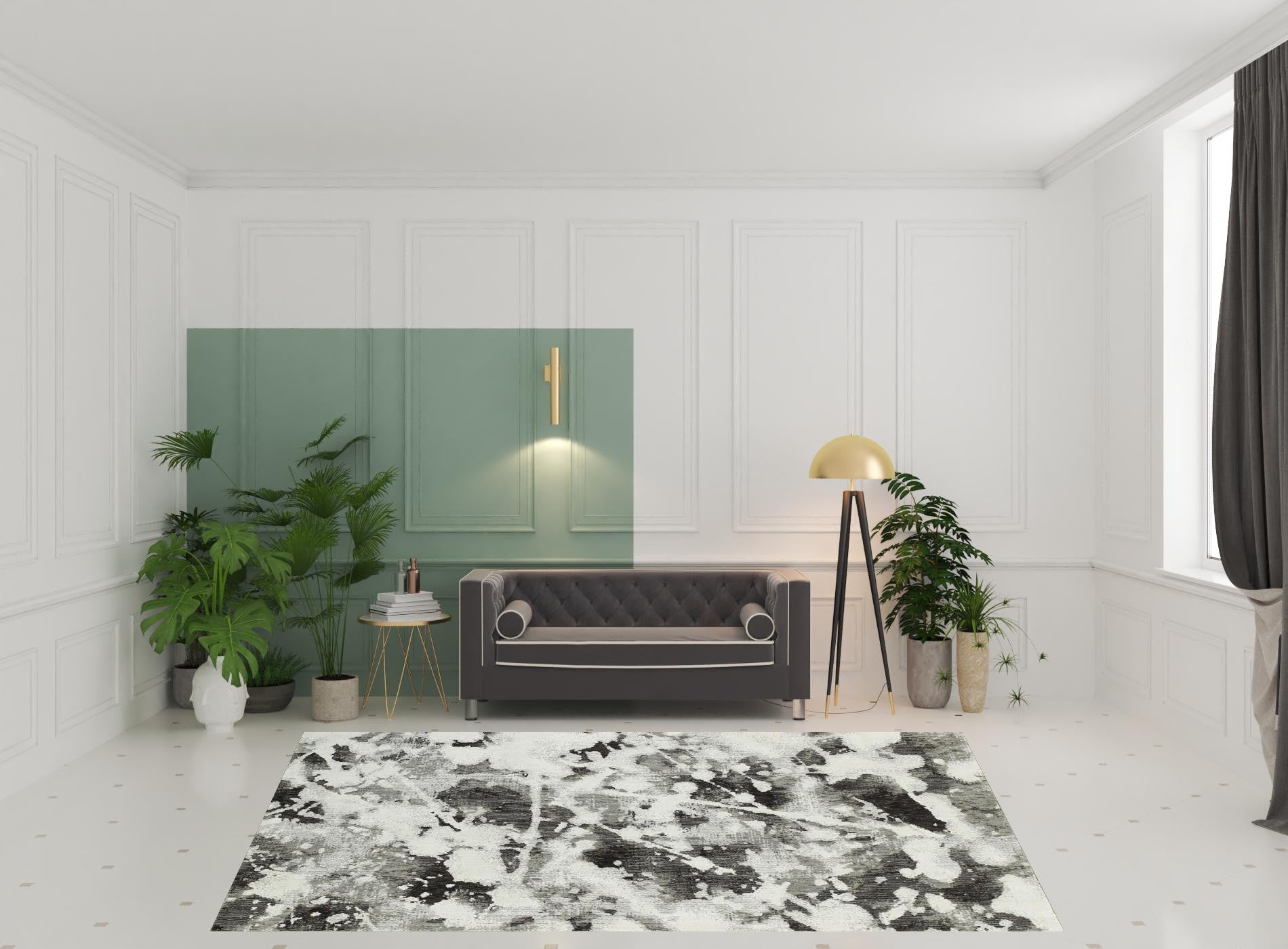 8' X 10' Charcoal And White Abstract Power Loom Stain Resistant Area Rug