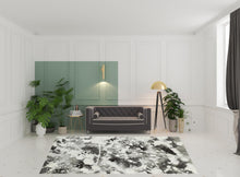 8' X 10' Charcoal And White Abstract Power Loom Stain Resistant Area Rug