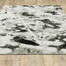 8' X 10' Charcoal And White Abstract Power Loom Stain Resistant Area Rug
