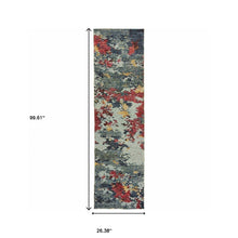 2' X 8' Blue And Red Abstract Power Loom Stain Resistant Runner Rug