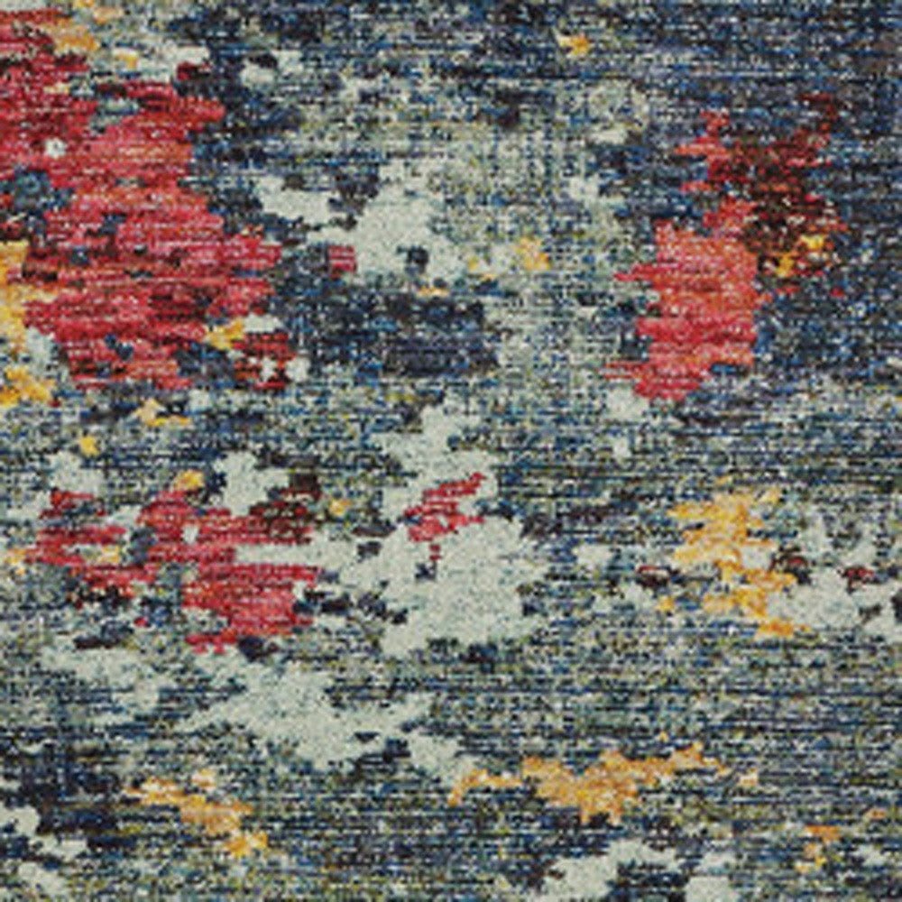 2' X 8' Blue And Red Abstract Power Loom Stain Resistant Runner Rug