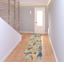 2' X 8' Beige And Blue Abstract Power Loom Stain Resistant Runner Rug