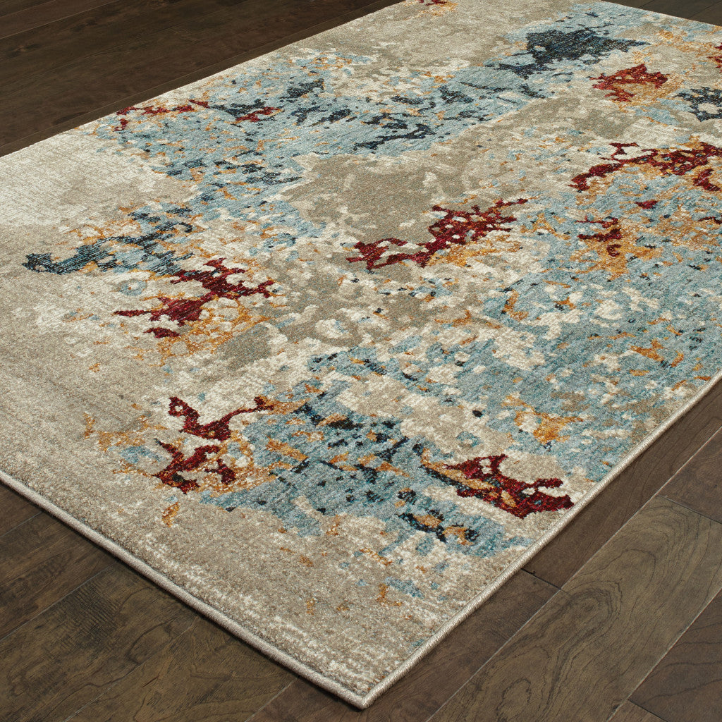 8' X 10' Beige And Blue Abstract Power Loom Stain Resistant Area Rug