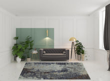 8' X 10' Navy And Blue Abstract Power Loom Stain Resistant Area Rug