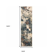 2' X 8' Blue Sage And Orange Abstract Power Loom Stain Resistant Runner Rug