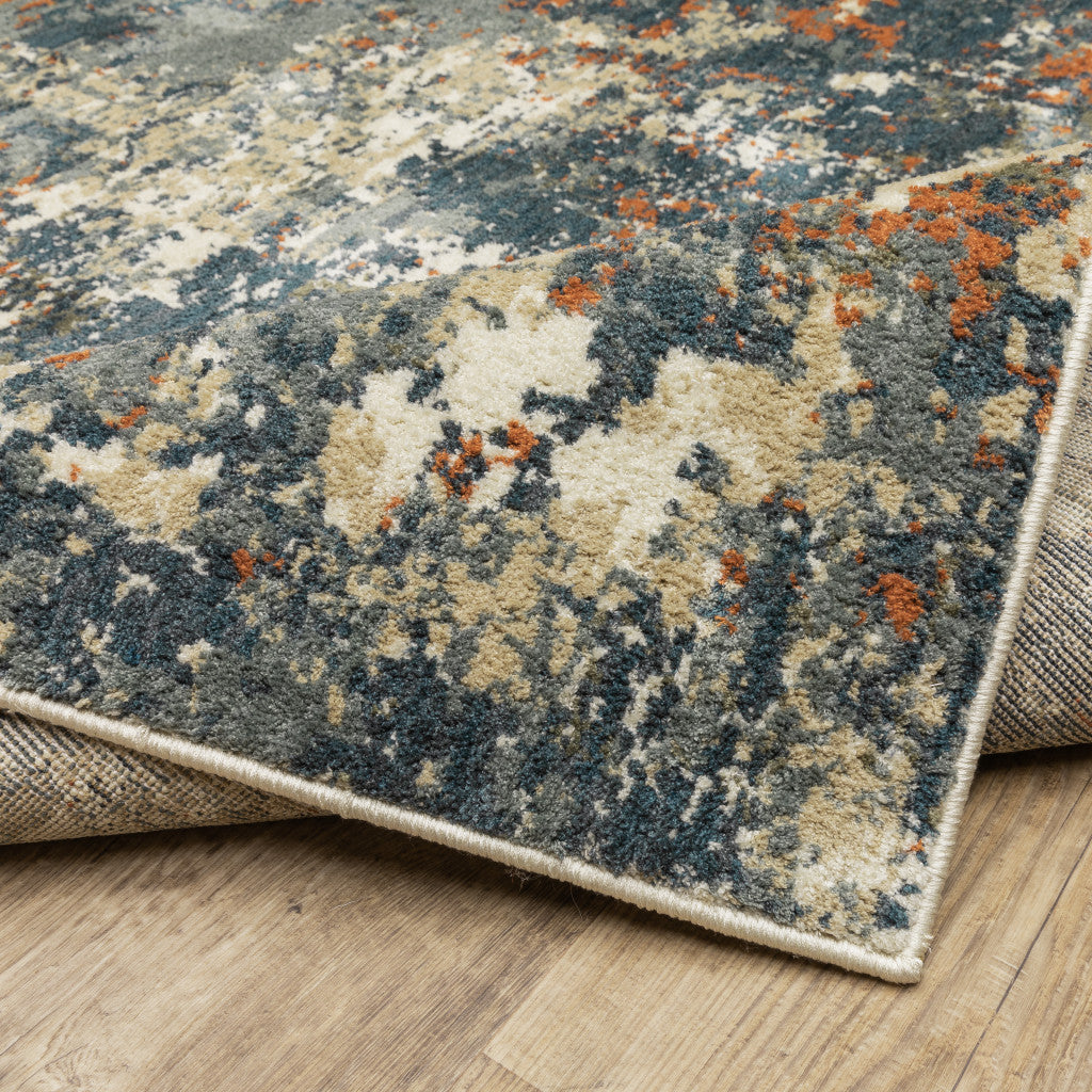 2' X 8' Blue Sage And Orange Abstract Power Loom Stain Resistant Runner Rug