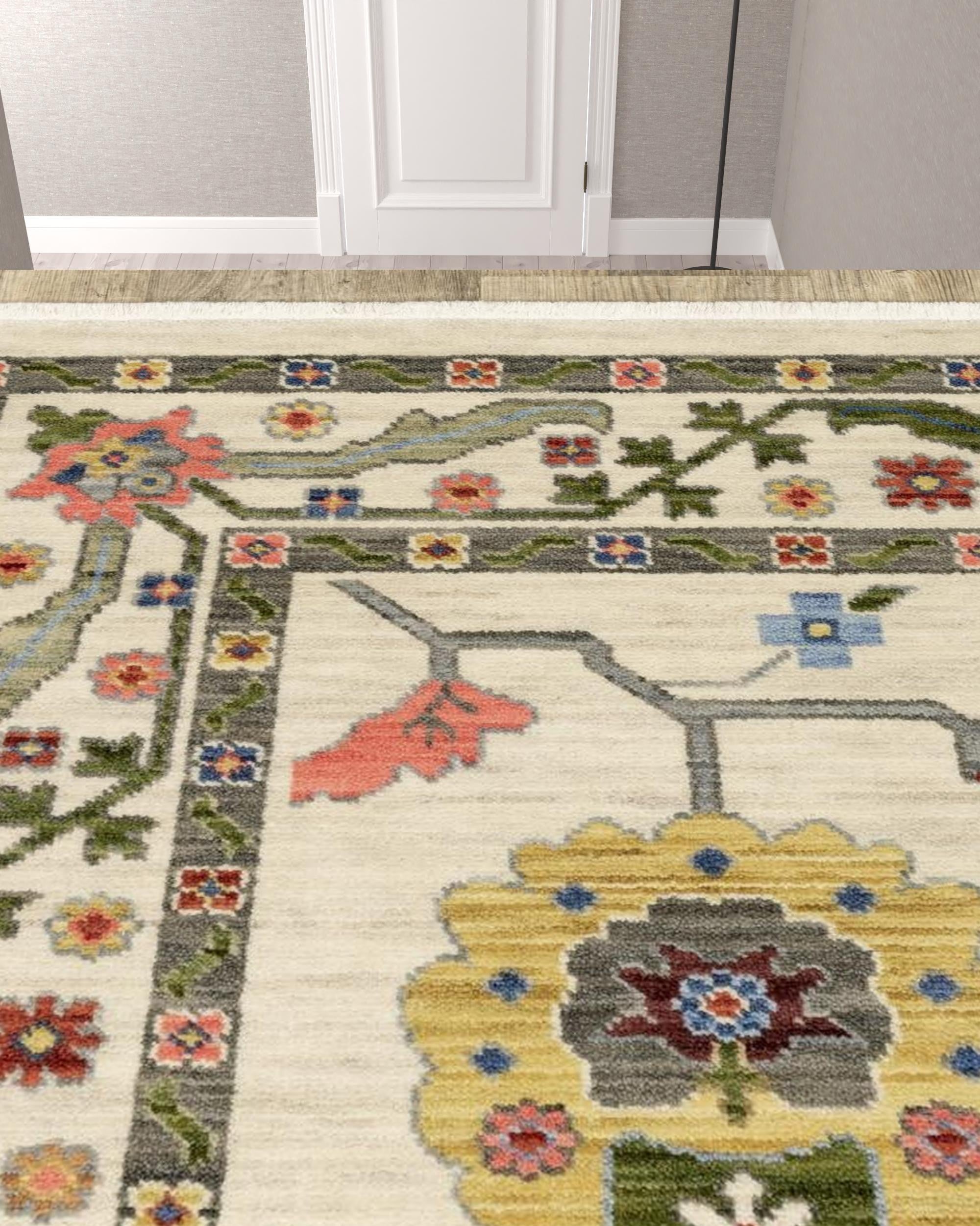 12' Ivory Green Blues Pink Yellow Rust Brown Tan And Grey Oriental Power Loom Runner Rug With Fringe