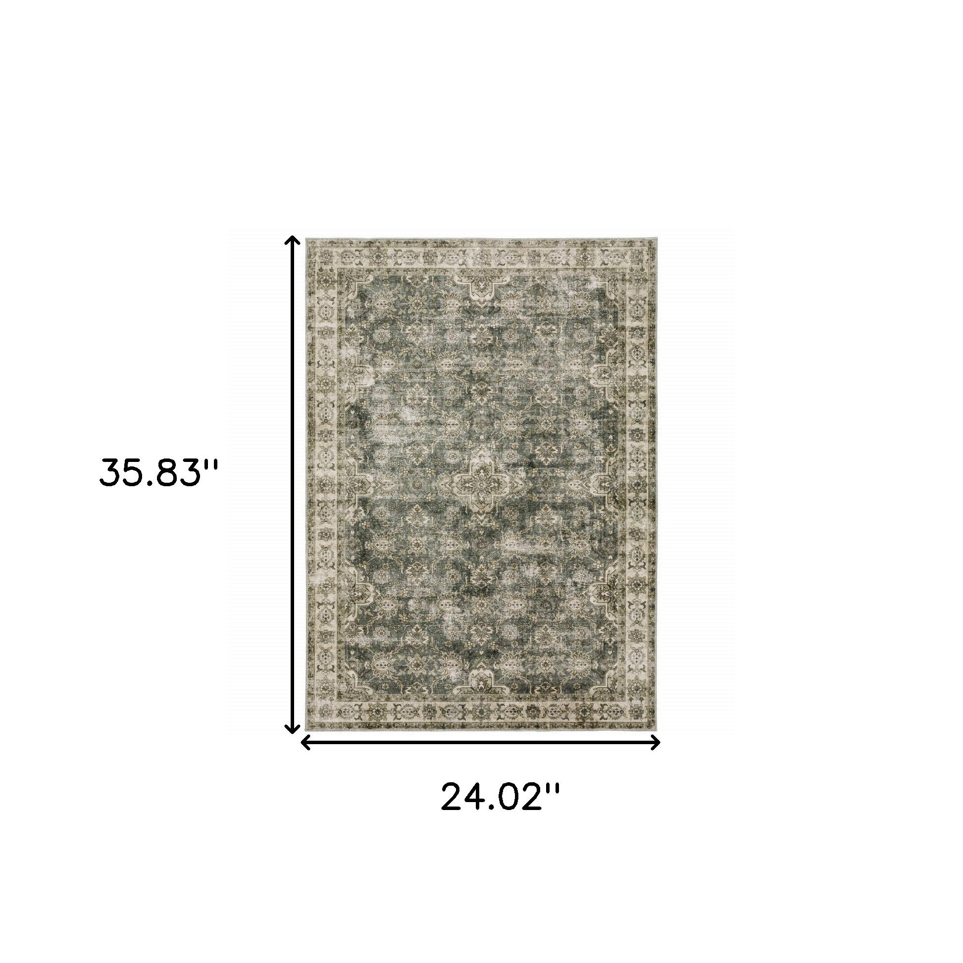 2' X 3' Ivory And Blue Oriental Printed Stain Resistant Non Skid Area Rug