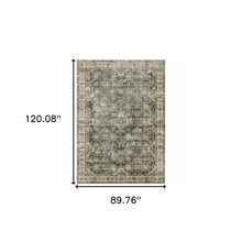 8' X 10' Blue And Beige Oriental Printed Stain Resistant Non Skid Area Rug
