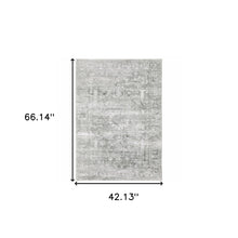 4' X 6' Sage Green Grey Ivory And Silver Oriental Printed Stain Resistant Non Skid Area Rug