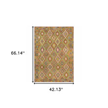 4' X 6' Gold Orange Brown Red Green Purple And Beige Southwestern Printed Stain Resistant Non Skid Area Rug