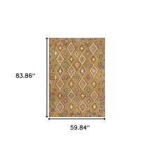 5' X 7' Gold Orange Brown Red Green Purple And Beige Southwestern Printed Stain Resistant Non Skid Area Rug