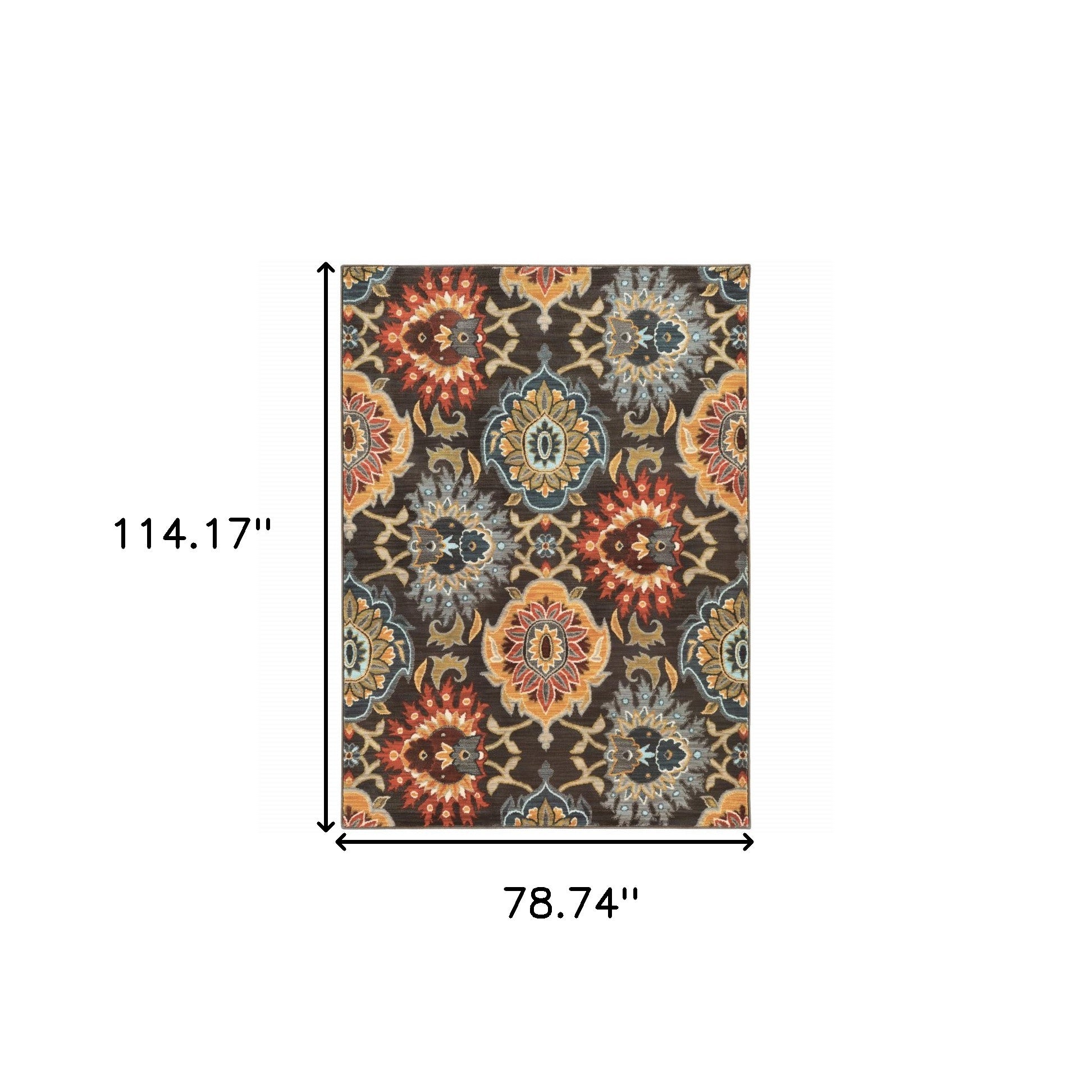 6' X 9' Brown Grey Rust Red Gold Teal And Blue Green Floral Power Loom Stain Resistant Area Rug