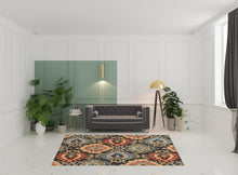 6' X 9' Brown Grey Rust Red Gold Teal And Blue Green Floral Power Loom Stain Resistant Area Rug