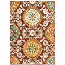 4' X 6' Red Gold Teal Grey Ivory And Blue Oriental Power Loom Stain Resistant Area Rug