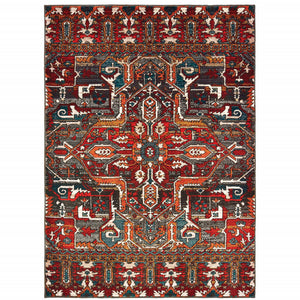 4' X 6' Red Orange Blue And Grey Southwestern Power Loom Stain Resistant Area Rug