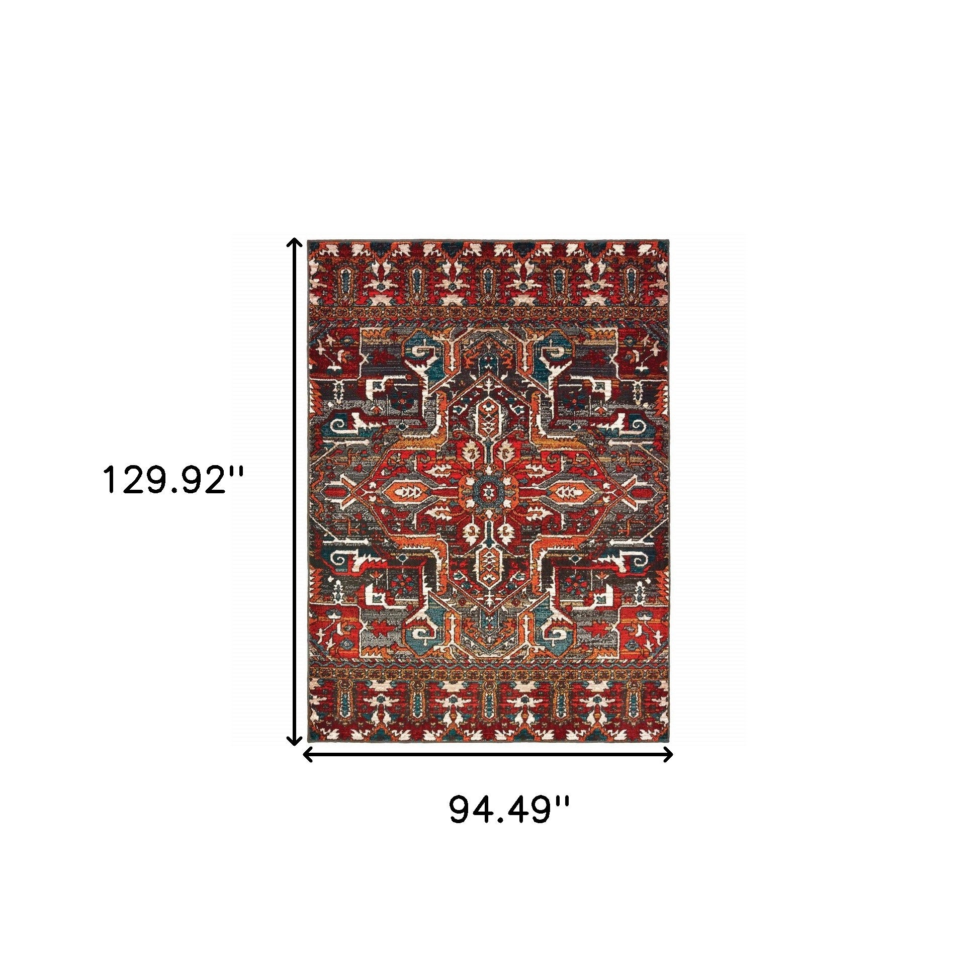 8' X 11' Red Orange Blue And Grey Southwestern Power Loom Stain Resistant Area Rug