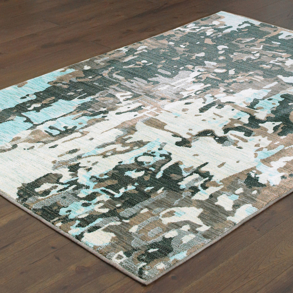 6' X 9' Grey And Blue Abstract Power Loom Stain Resistant Area Rug