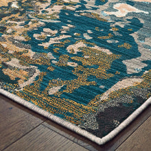 2' X 8' Blue Gold And Grey Abstract Power Loom Stain Resistant Runner Rug