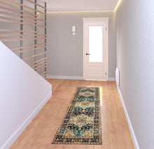 2' X 8' Blue Gold Grey Orange Ivory And Teal Oriental Power Loom Stain Resistant Runner Rug