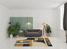 6' X 9' Gold Blue Beige Purple And Teal Geometric Power Loom Stain Resistant Area Rug