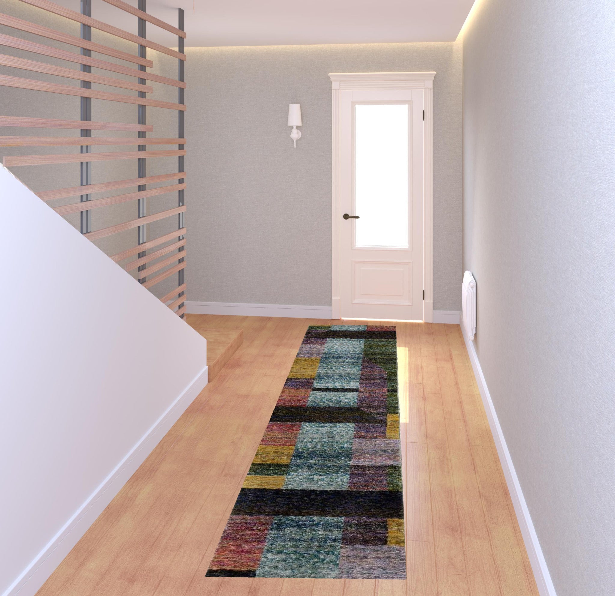 2' X 8' Purple Blue Teal Gold Green Red And Pink Geometric Power Loom Stain Resistant Runner Rug