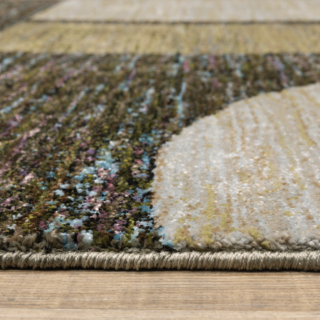2' X 8' Gold Green Charcoal Teal Blue Purple Grey And Beige Geometric Power Loom Stain Resistant Runner Rug
