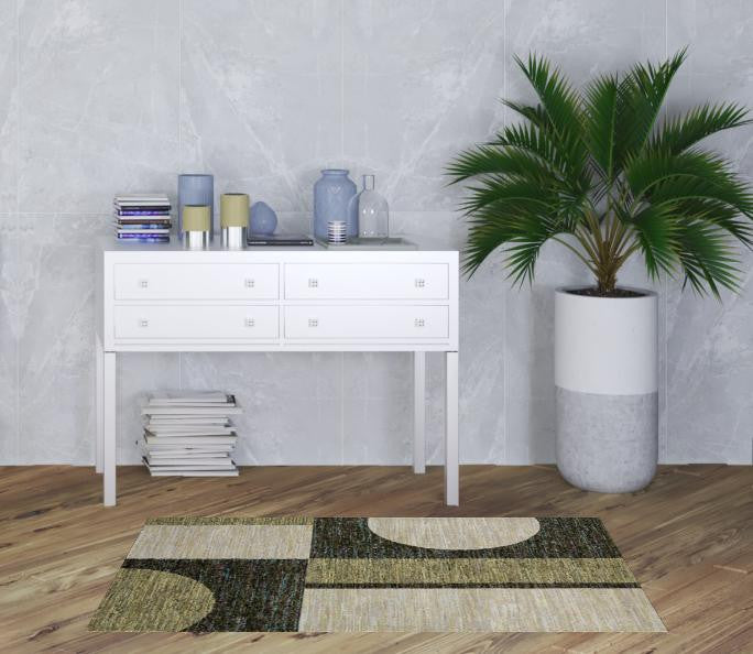 3' X 5' Gold Green Charcoal Teal Blue Purple Grey And Beige Geometric Power Loom Stain Resistant Area Rug