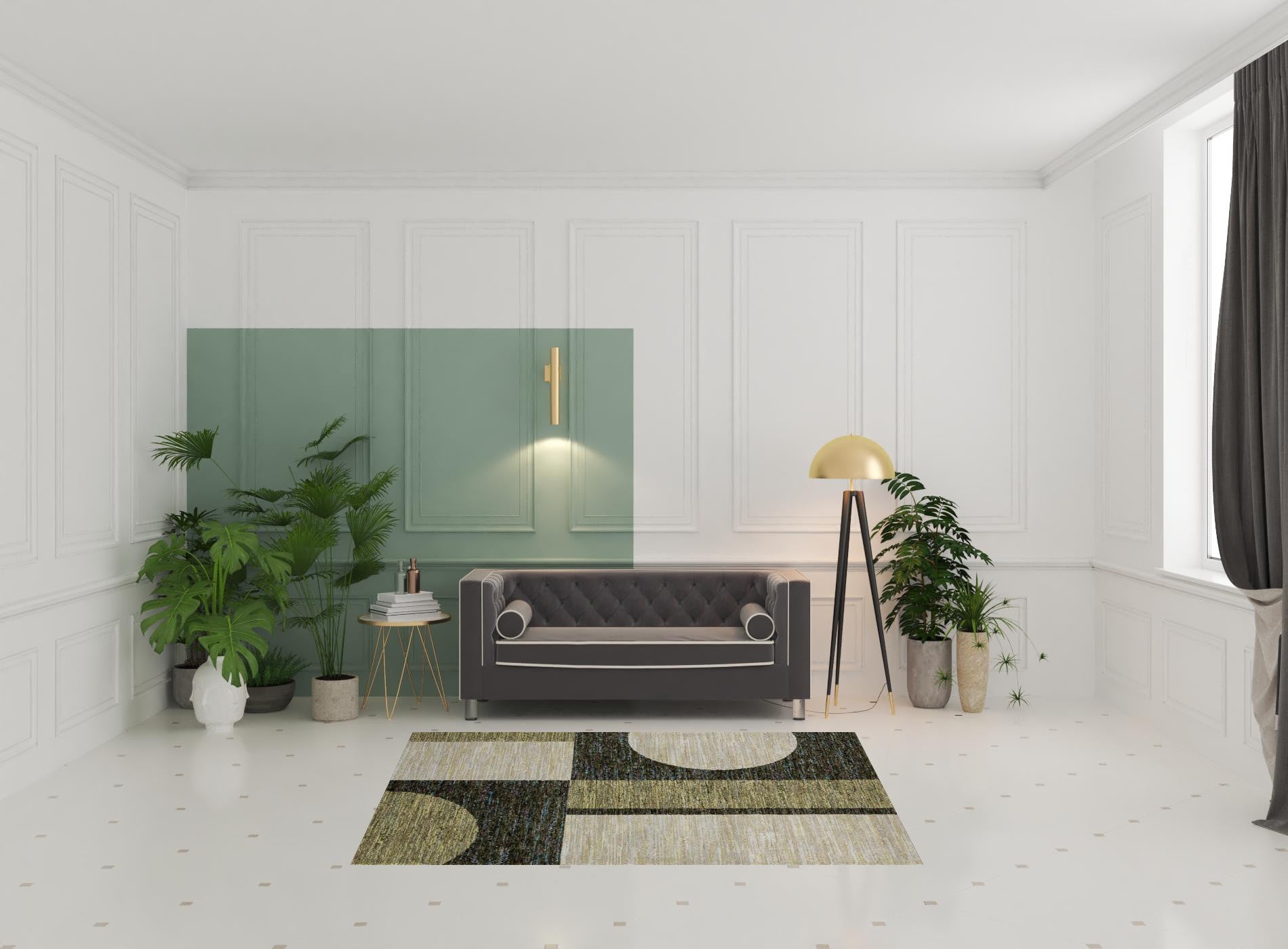 5' X 7' Gold Green Charcoal Teal Blue Purple Grey And Beige Geometric Power Loom Stain Resistant Area Rug