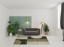 6' X 9' Gold Green Charcoal Teal Blue Purple Grey And Beige Geometric Power Loom Stain Resistant Area Rug