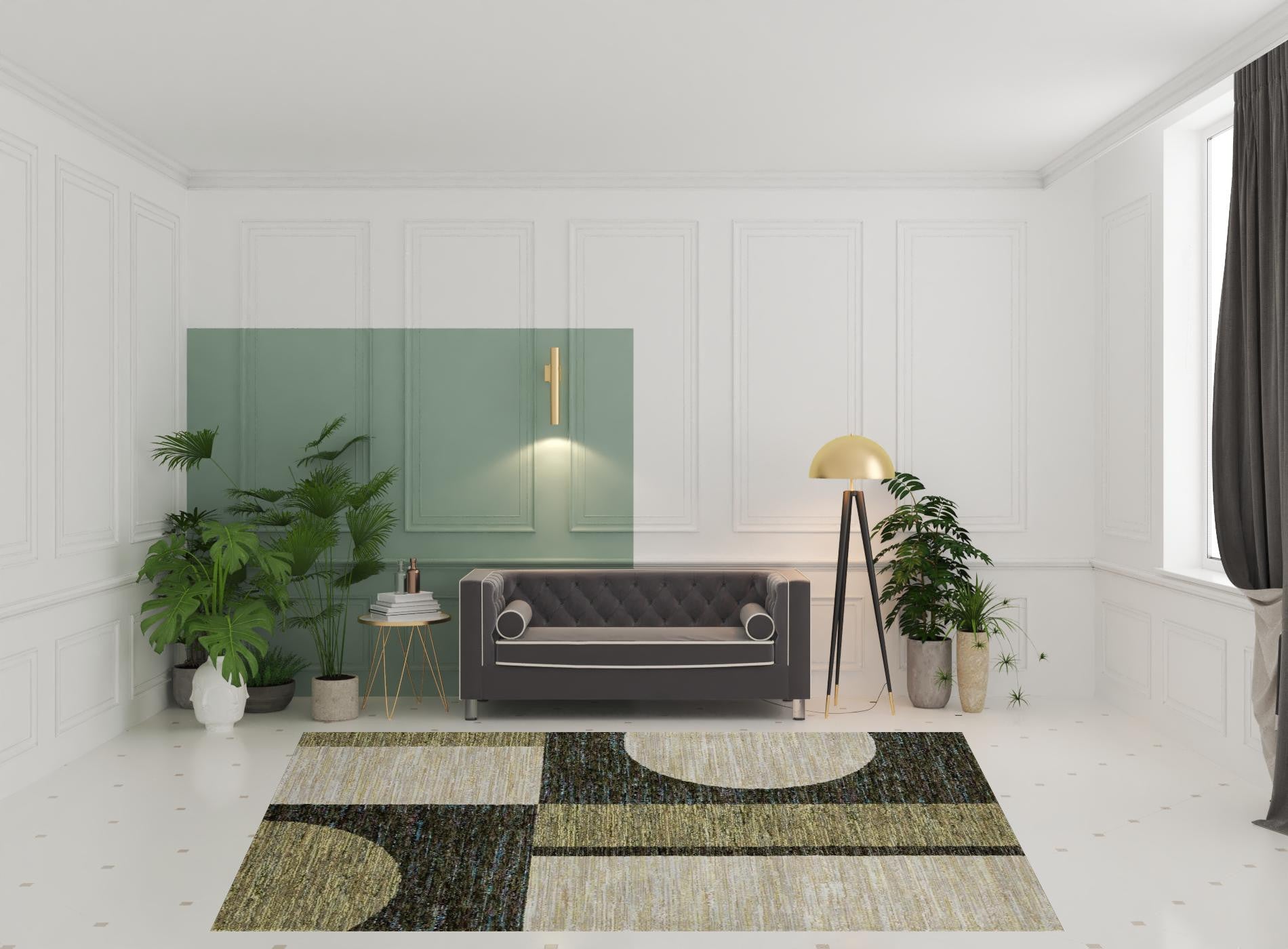 8' X 10' Gold Green Charcoal Teal Blue Purple Grey And Beige Geometric Power Loom Stain Resistant Area Rug