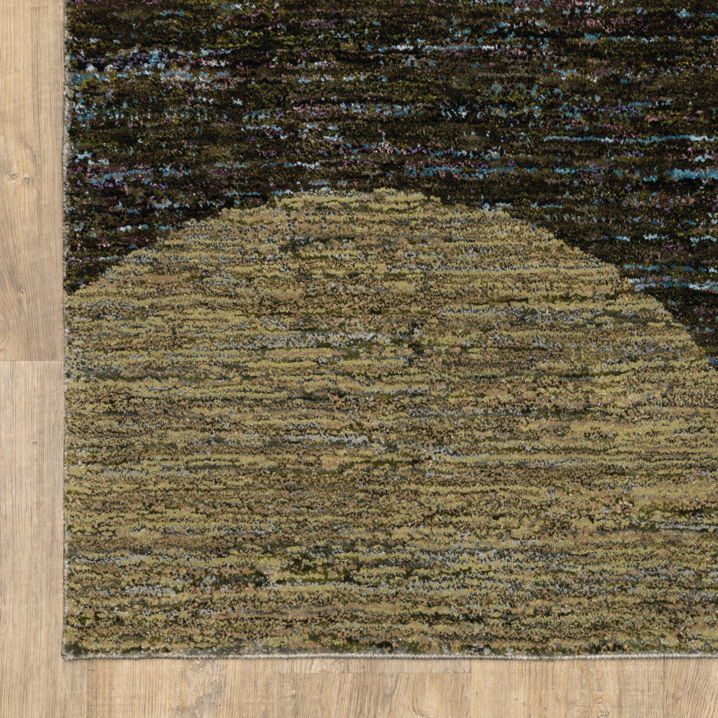 8' X 10' Gold Green Charcoal Teal Blue Purple Grey And Beige Geometric Power Loom Stain Resistant Area Rug