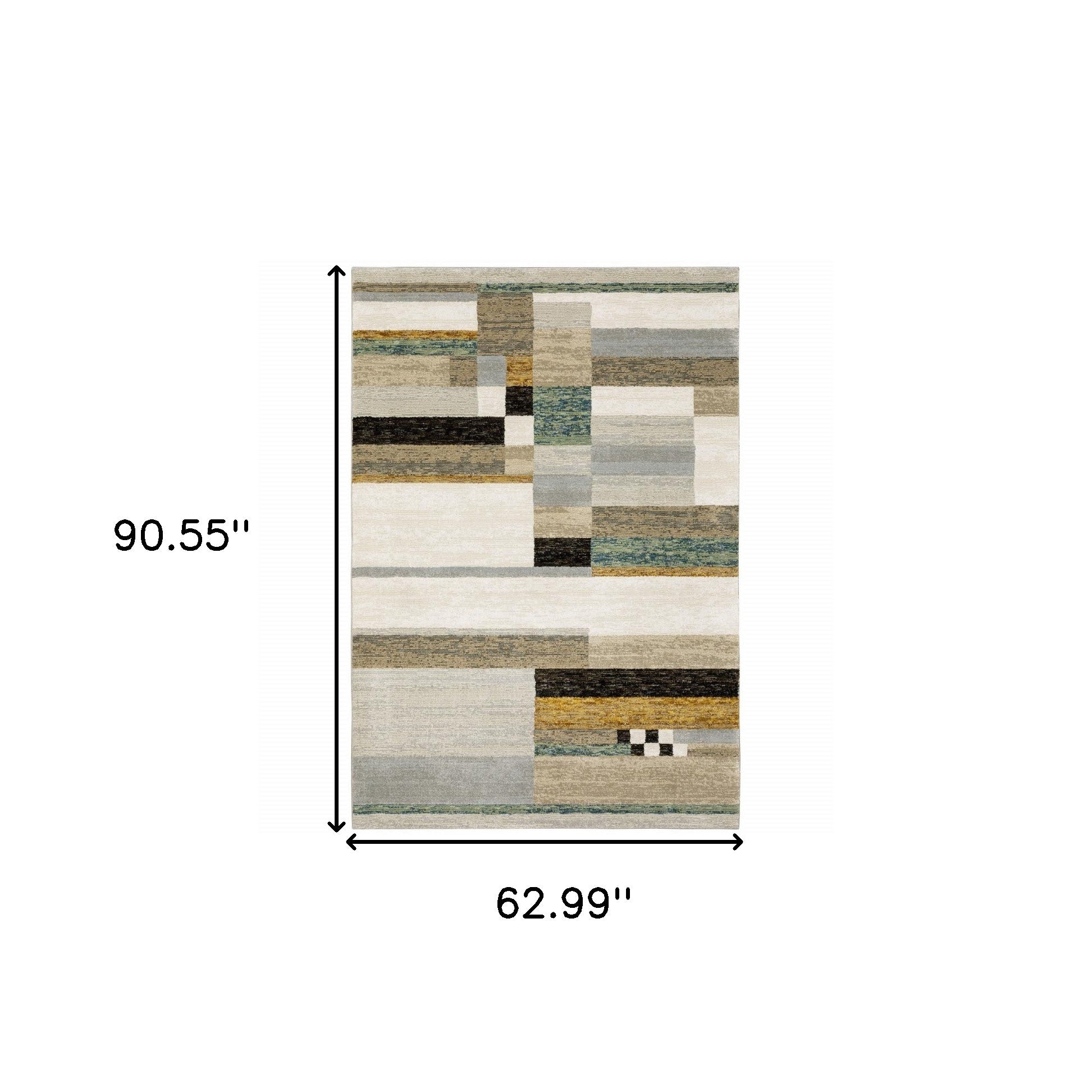 5' X 7' Beige Gold Black Grey Tan Teal And Rust Geometric Power Loom Area Rug