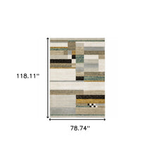 7' X 10' Beige Gold Black Grey Tan Teal And Rust Geometric Power Loom Area Rug