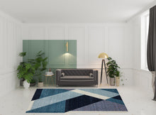8' X 11' Blue Purple Grey And Teal Geometric Power Loom Area Rug