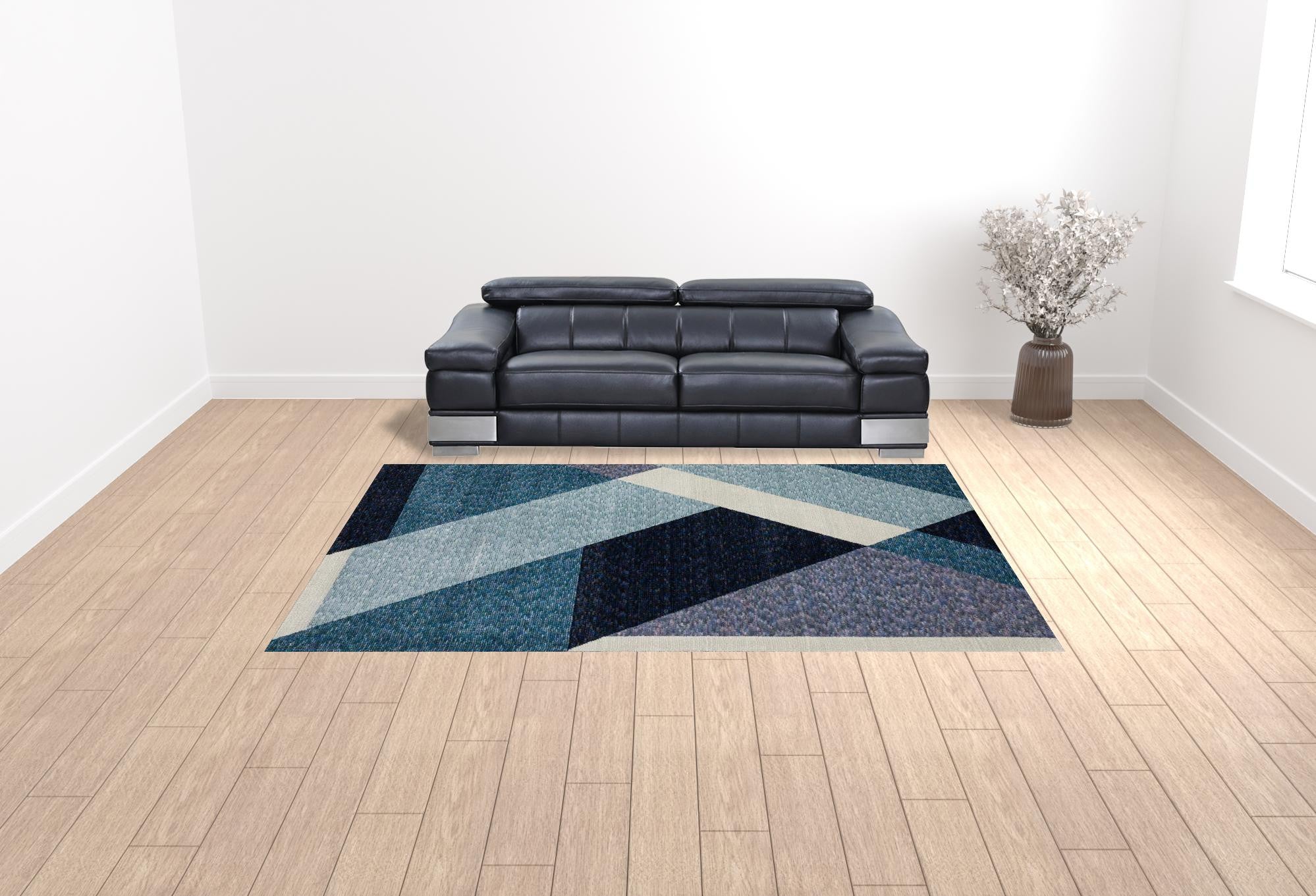 9' X 12' Blue Purple Grey And Teal Geometric Power Loom Area Rug