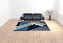 9' X 12' Blue Purple Grey And Teal Geometric Power Loom Area Rug