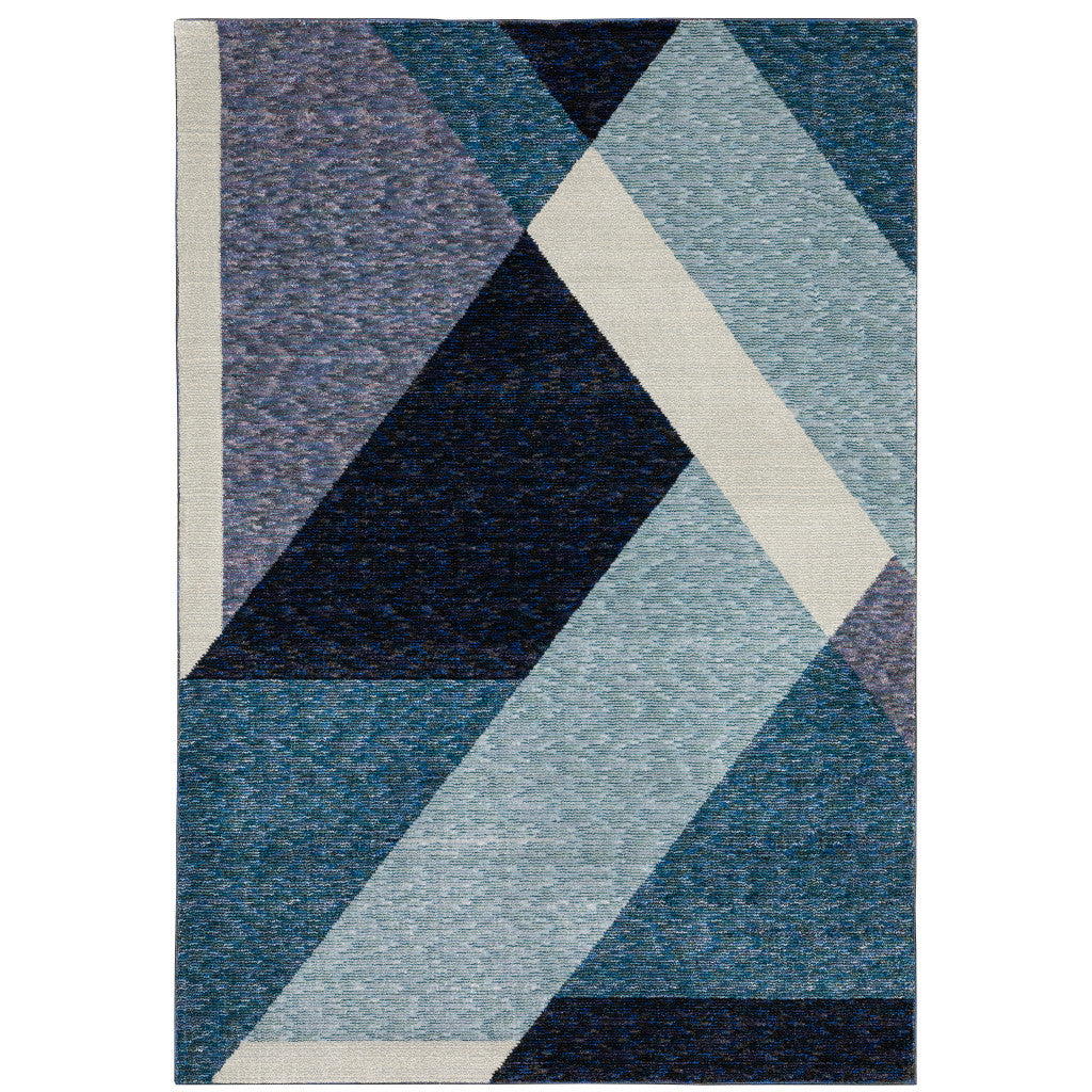 9' X 12' Blue Purple Grey And Teal Geometric Power Loom Area Rug