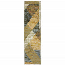 2' X 8' Gold Blue Green Rust Beige Purple And Teal Geometric Power Loom Stain Resistant Runner Rug