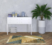 3' X 5' Gold Blue Green Rust Beige Purple And Teal Geometric Power Loom Stain Resistant Area Rug