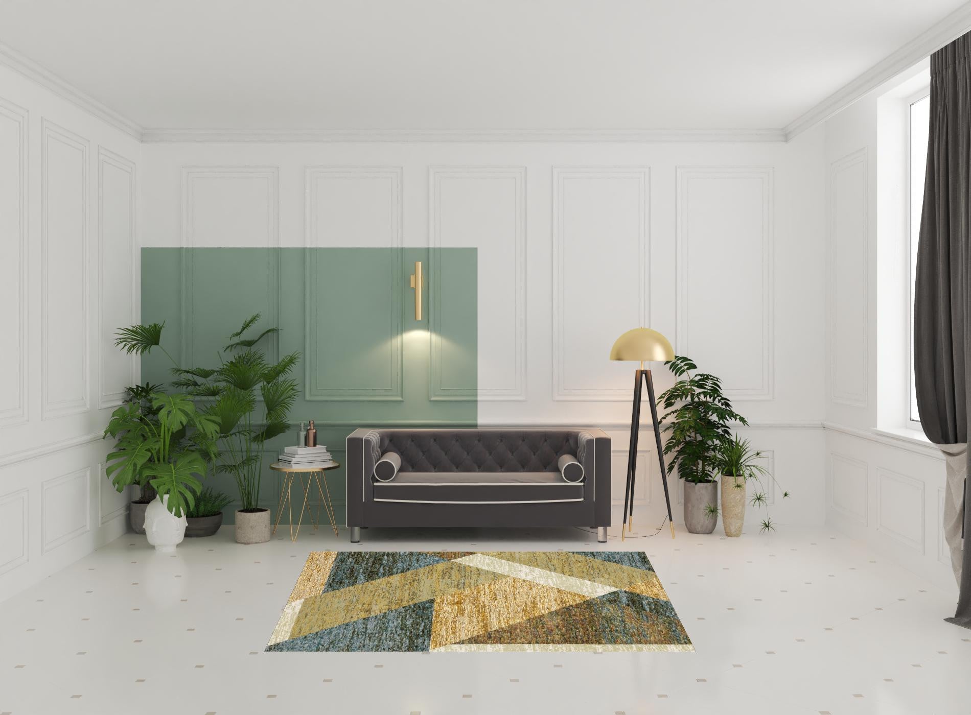 5' X 7' Gold Blue Green Rust Beige Purple And Teal Geometric Power Loom Stain Resistant Area Rug