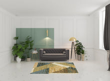 5' X 7' Gold Blue Green Rust Beige Purple And Teal Geometric Power Loom Stain Resistant Area Rug