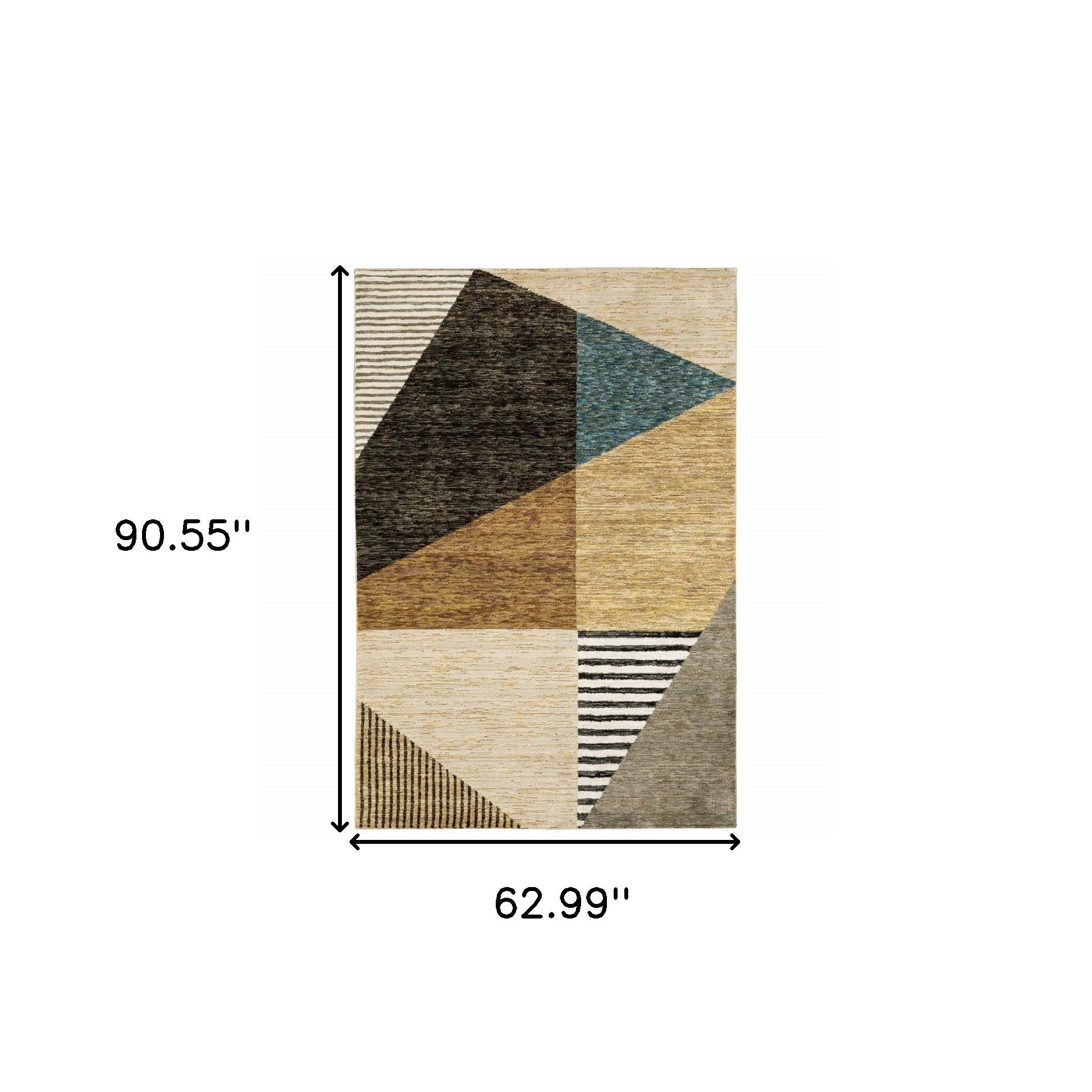 5' X 7' Gold Brown Blue Charcoal Rust And Beige Geometric Power Loom Stain Resistant Area Rug