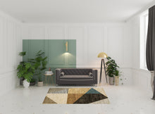 5' X 7' Gold Brown Blue Charcoal Rust And Beige Geometric Power Loom Stain Resistant Area Rug