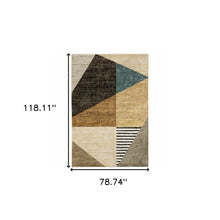 6' X 9' Gold Brown Blue Charcoal Rust And Beige Geometric Power Loom Stain Resistant Area Rug
