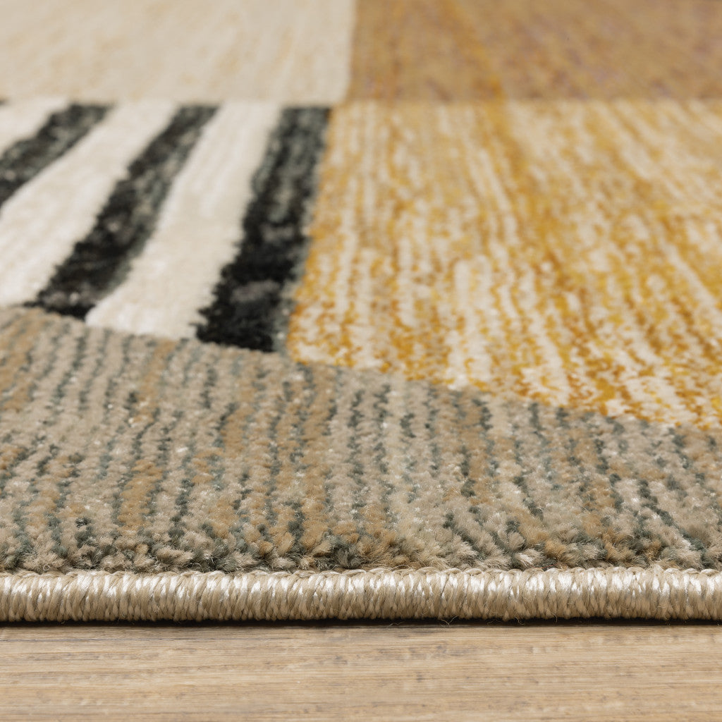 8' X 10' Gold Brown Blue Charcoal Rust And Beige Geometric Power Loom Stain Resistant Area Rug